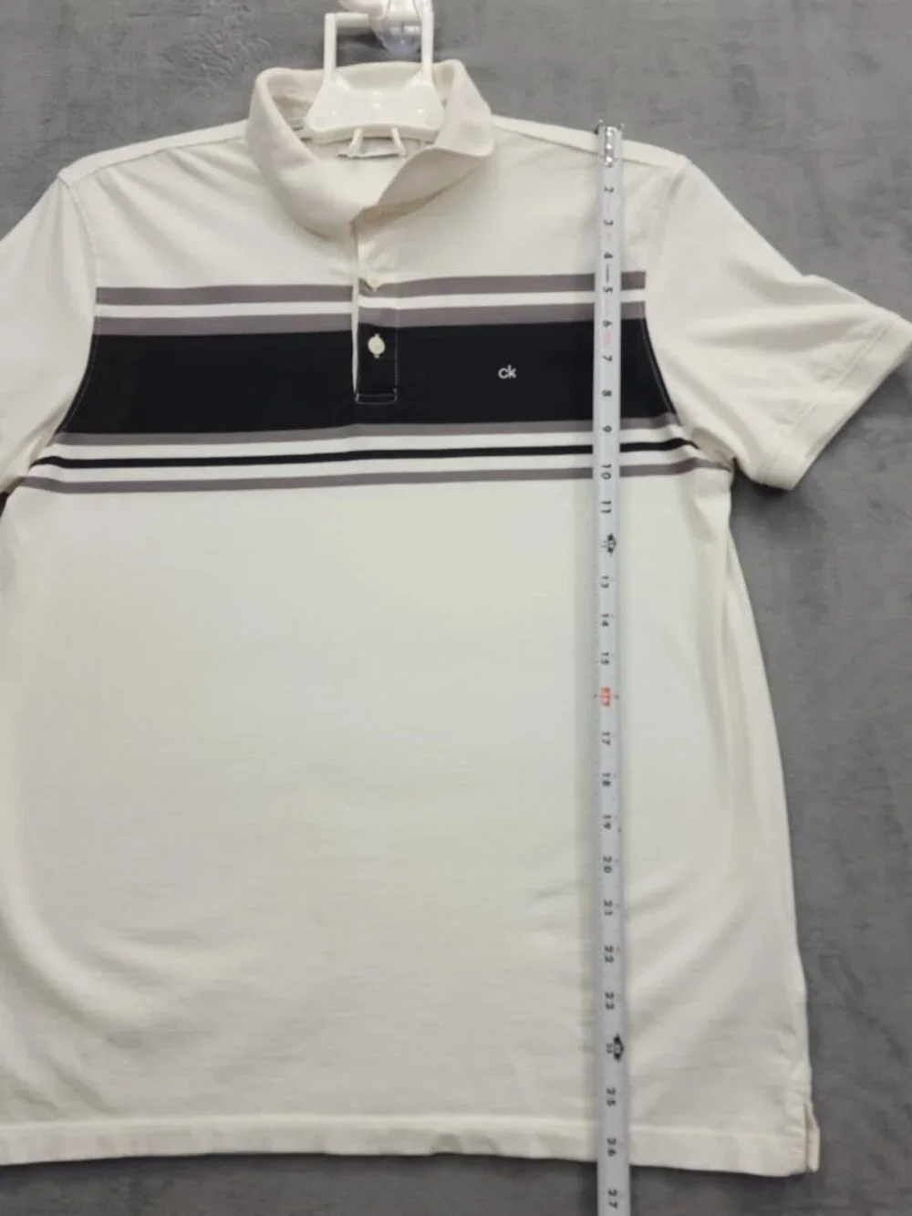 Calvin Klein CK Slim Fit Polo Shirt Men L White Striped 100% Cotton - Picture 6 of 15
